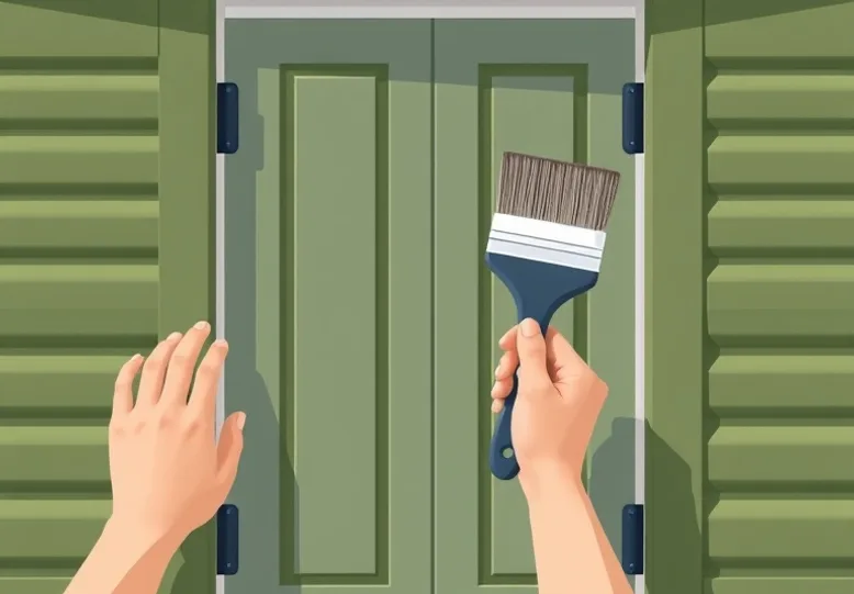 Mise en peinture au pinceau de volets et d'encadrements en bois