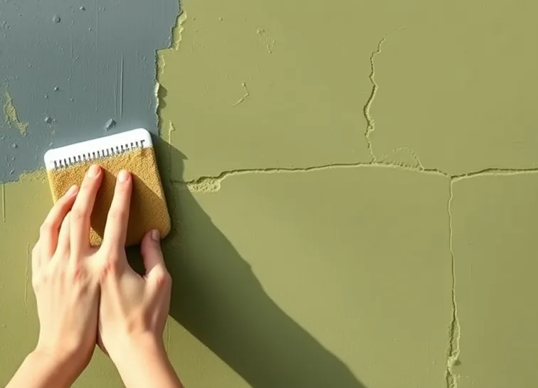 Ponçage et rebouchage des fissures avant mise en peinture