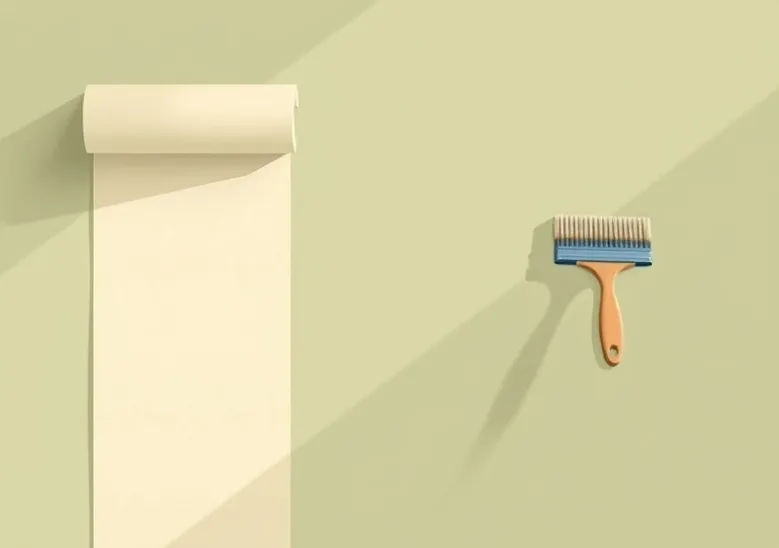 Pose de papier peint, rouleau et brosse à maroufler